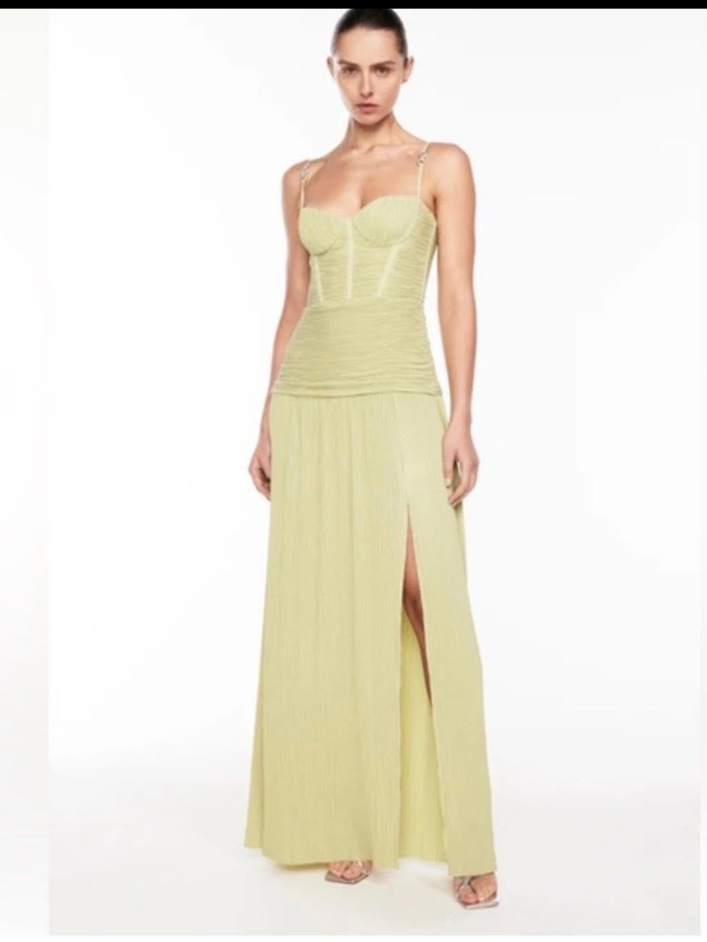 Pleated Bustier Maxi Dress in Pale Lemon